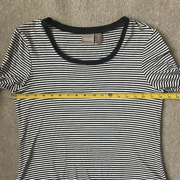 Chico's Shirt Womens 0 (Small) Black White Striped Tunic Handkerchief Hem Casual - Picture 5 of 7
